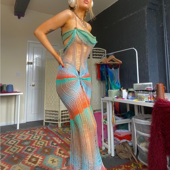 Multicolor hand knitted maxi dress - Picture 2 of 5